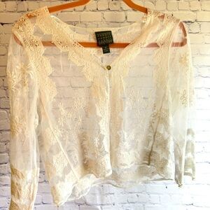 Rabbit Rabbit Rabbit Designs Cream Sheer lace jacket - Sz M